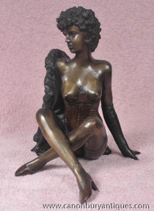 French Bronze Mouline Rouge Burlesque Dancer Erotic Female Figurine Statue